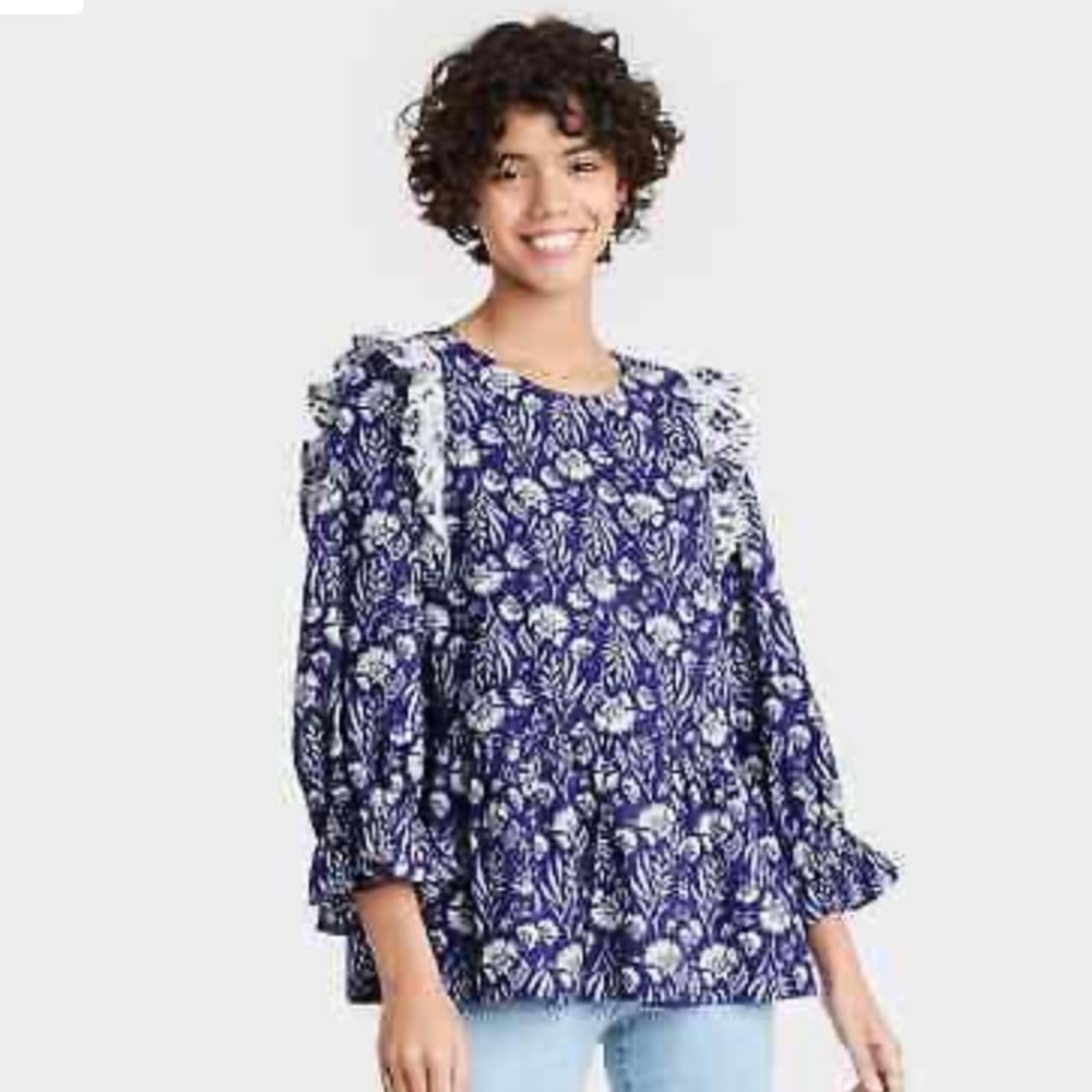 PUFF 3/4 Sleeve Ruffle Top Universal Thread